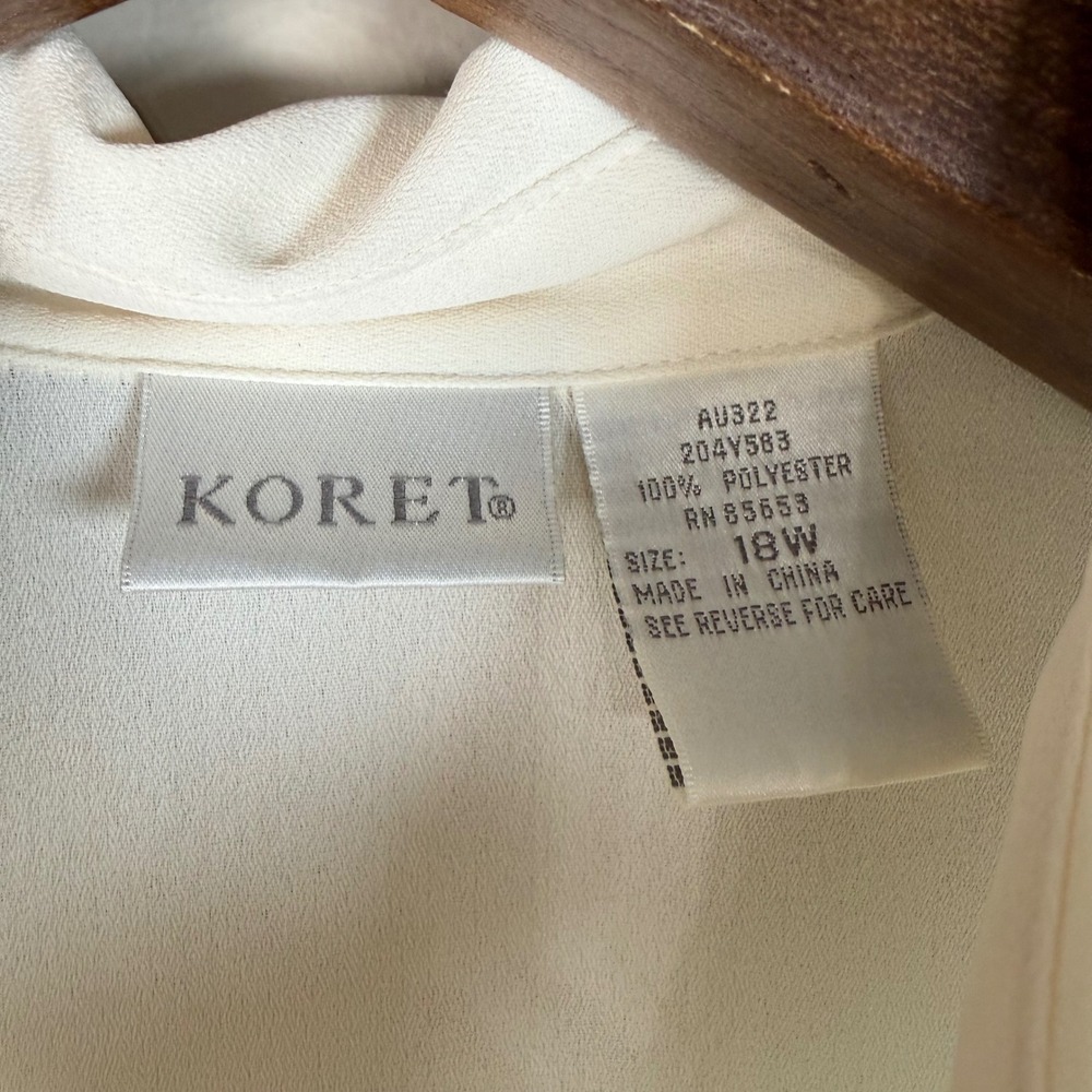 Koret Cream Embroidered Collar Front Placket 18W Button Down Dress Shirt 18W - Picture 4 of 12